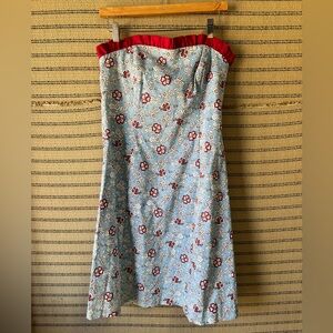 Willi Smith Floral Strapless Dress with Red Accents